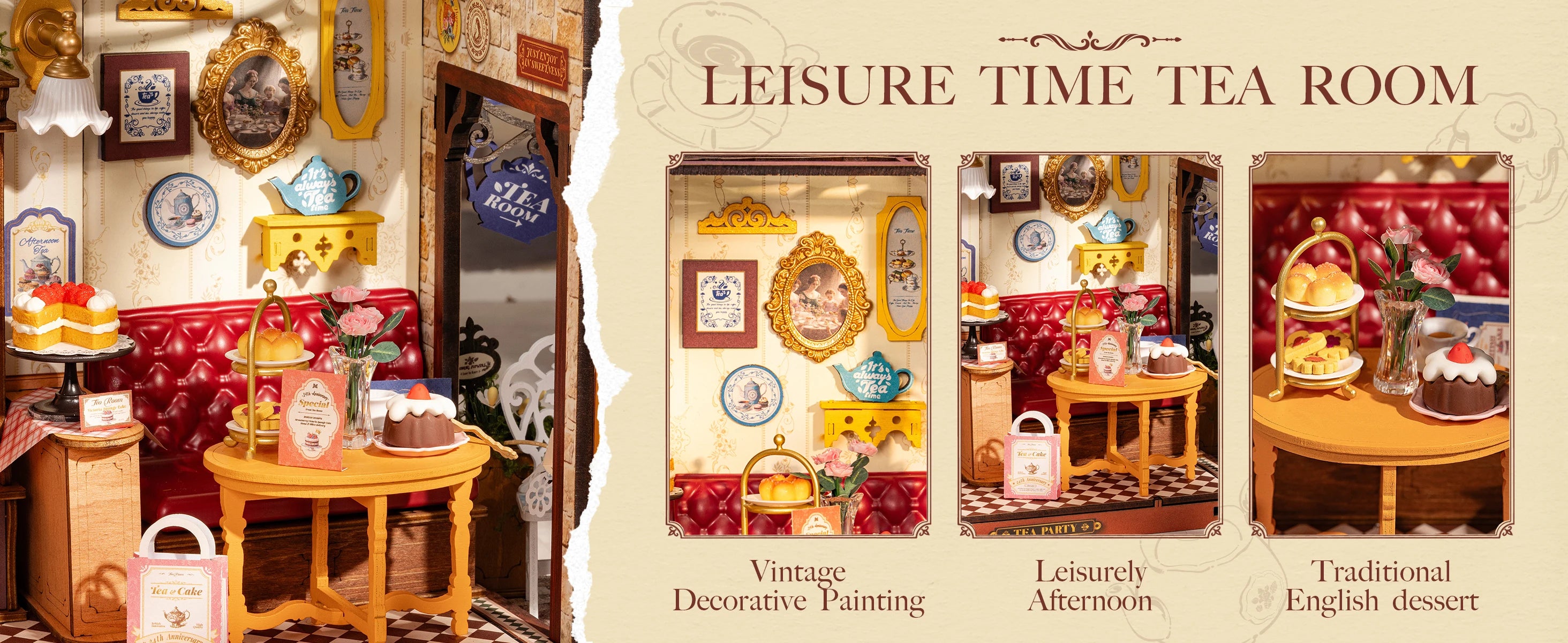 Robotime Rolife Leisure Time Tea Room DIY Miniature Dollhouse Kit Crafts Hobbies Amazing Gift for Women Children DG171