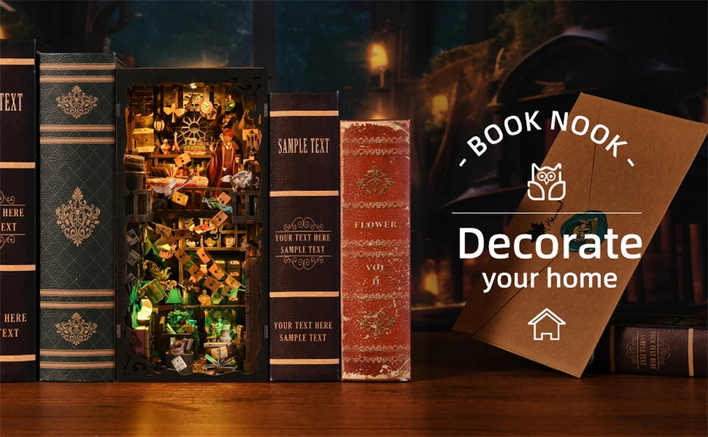 Book Nook Kit Magic House DIY Wooden Puzzle Bookshelf Insert Decor Dollhouse Model Bookend Building Home Decoration Gifts