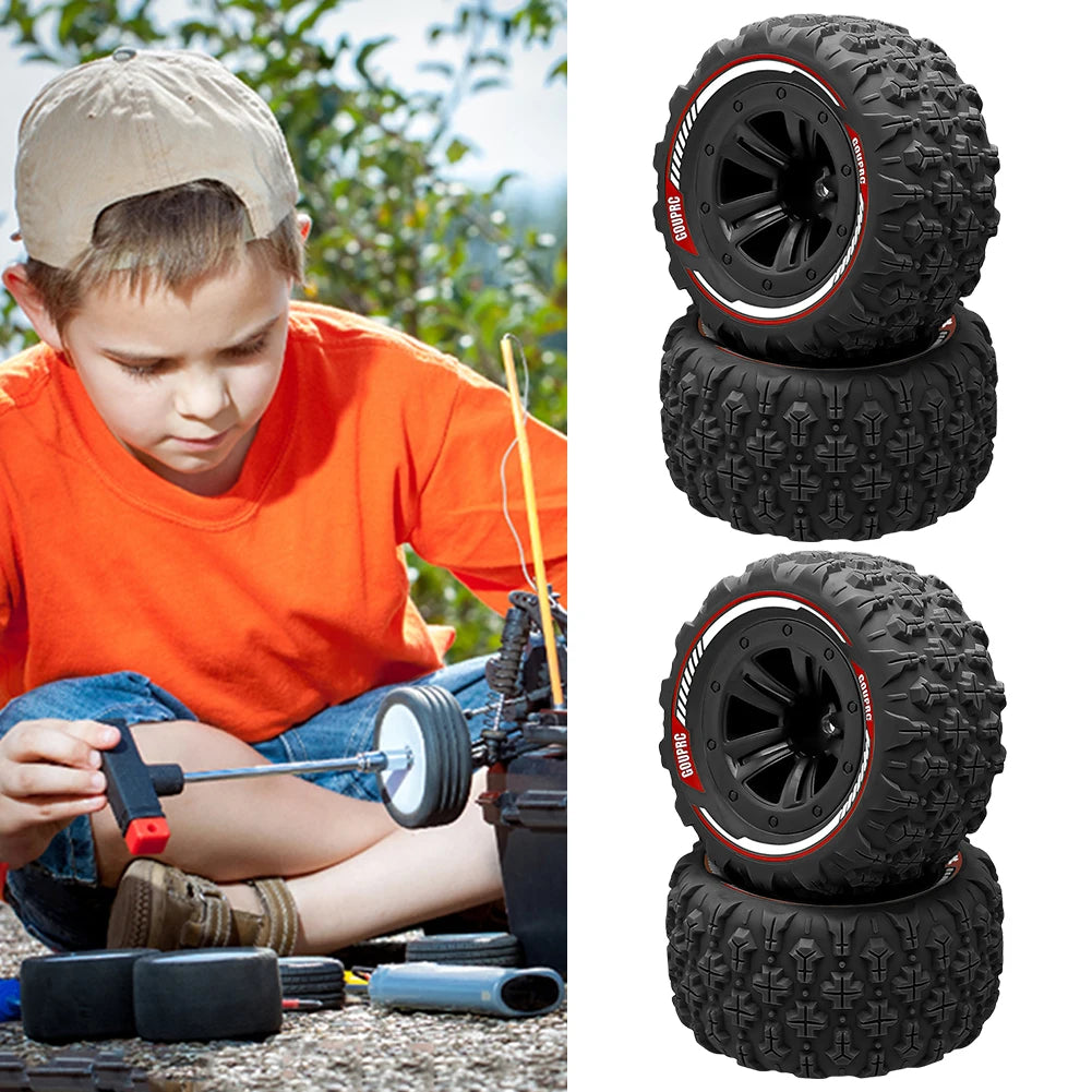 4Pcs 12mm Hex RC Wheel Tires Set Swamp Claw Mud Terrain Tires Wheels Tires for 1/14 1/16 RC Car Crawler Buggy Truck