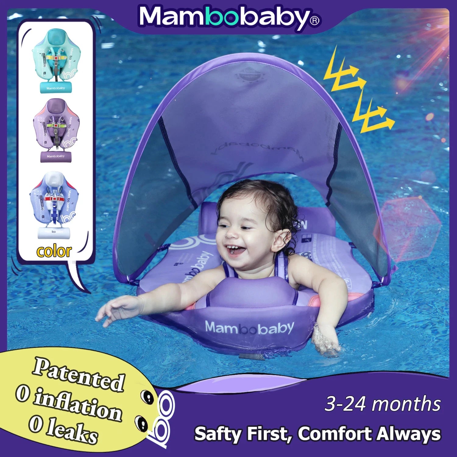 Mambobaby Baby Float With Canopy Swimming Ring For Infant No Inflation Pool Floaties Accessories 6-10 Months 1 Years Water Toys