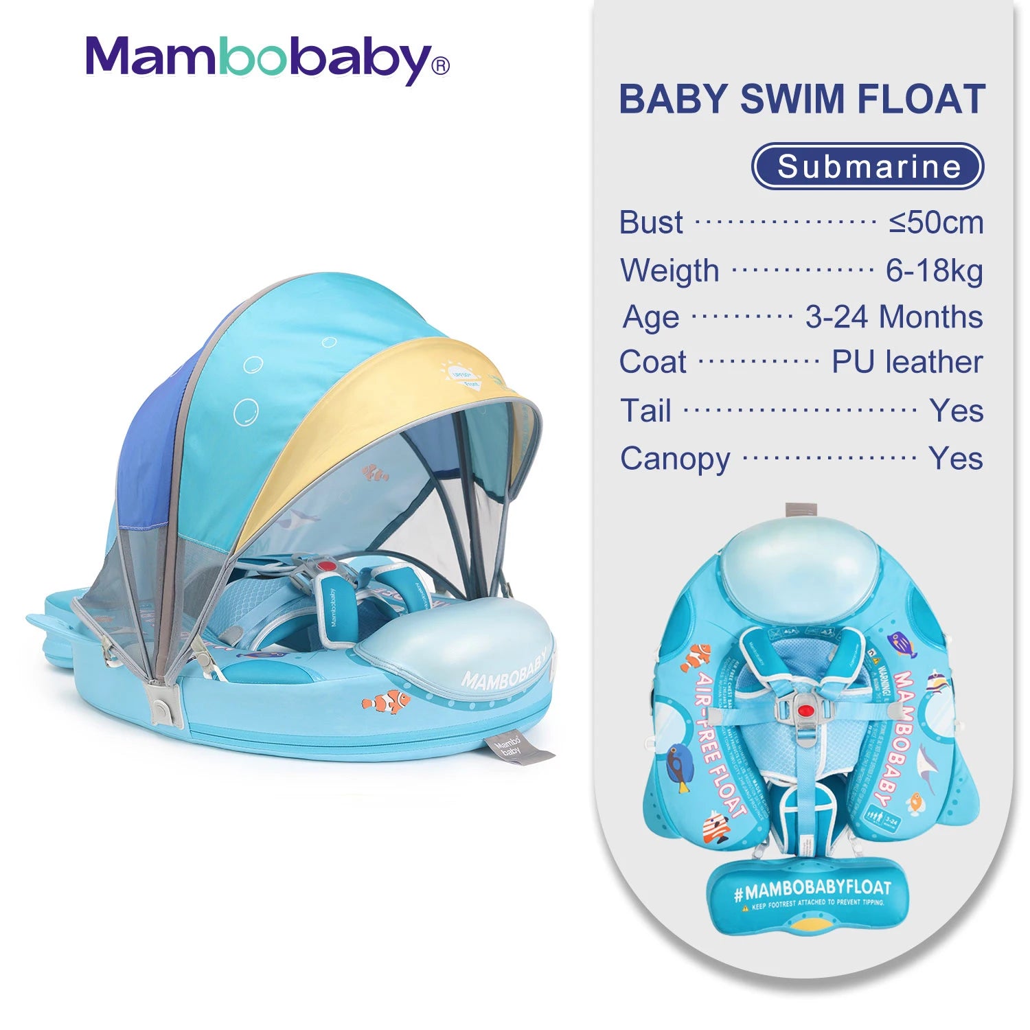 2024 New Mambobaby Animals Float Non-Inflatable Solid Baby Swimming buoy Water Trainer Infant Pool Floator Swim Ring with Canopy