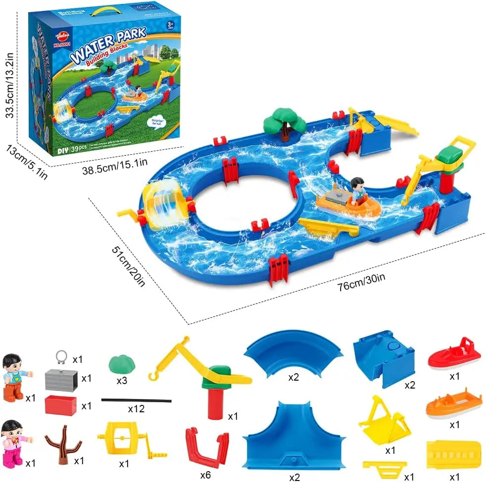 VATOS 39pcs DIY Mini Water Park Waterway Playset on Table or Lawn for Summer Outdoor Backyard Beach Toy Water Toys for Kids