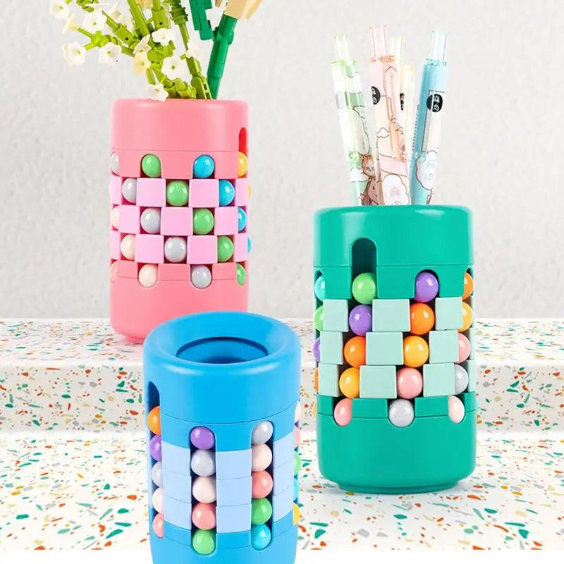 Rotating Magic Beans Cube Creative Pen Holder Kids Adults Stress Relief Spinning Bead Puzzles Children Intelligence Game