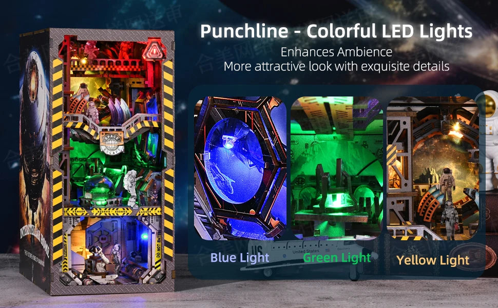 Book Nook Kit Apollo Bricks Space Exploration Model Build 3D Wooden Puzzle DIY Bookshelf Miniatural Astrona Dollhouse Decoration