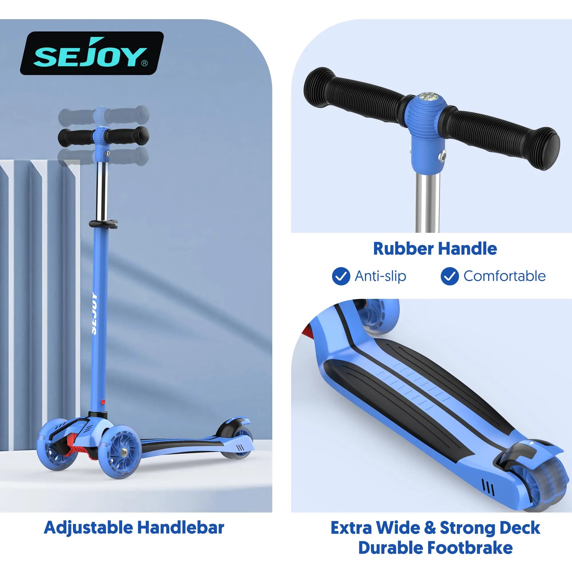 SEJOY Foldable Children Scooter Adjustable Height Kick  3 Wheel Scooter with Flash Wheels  Scooter for 3-12 Year Kids Gift