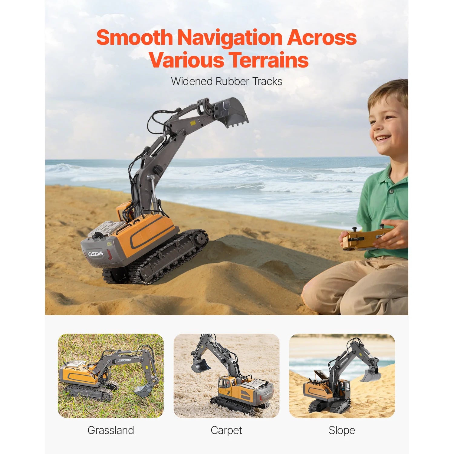 VEVOR 2.4G Rc Excavator 1:20 Scale with Lights & Sounds Construction Vehicles Remote Control Car Digger Toys for Kids Boys Gifts
