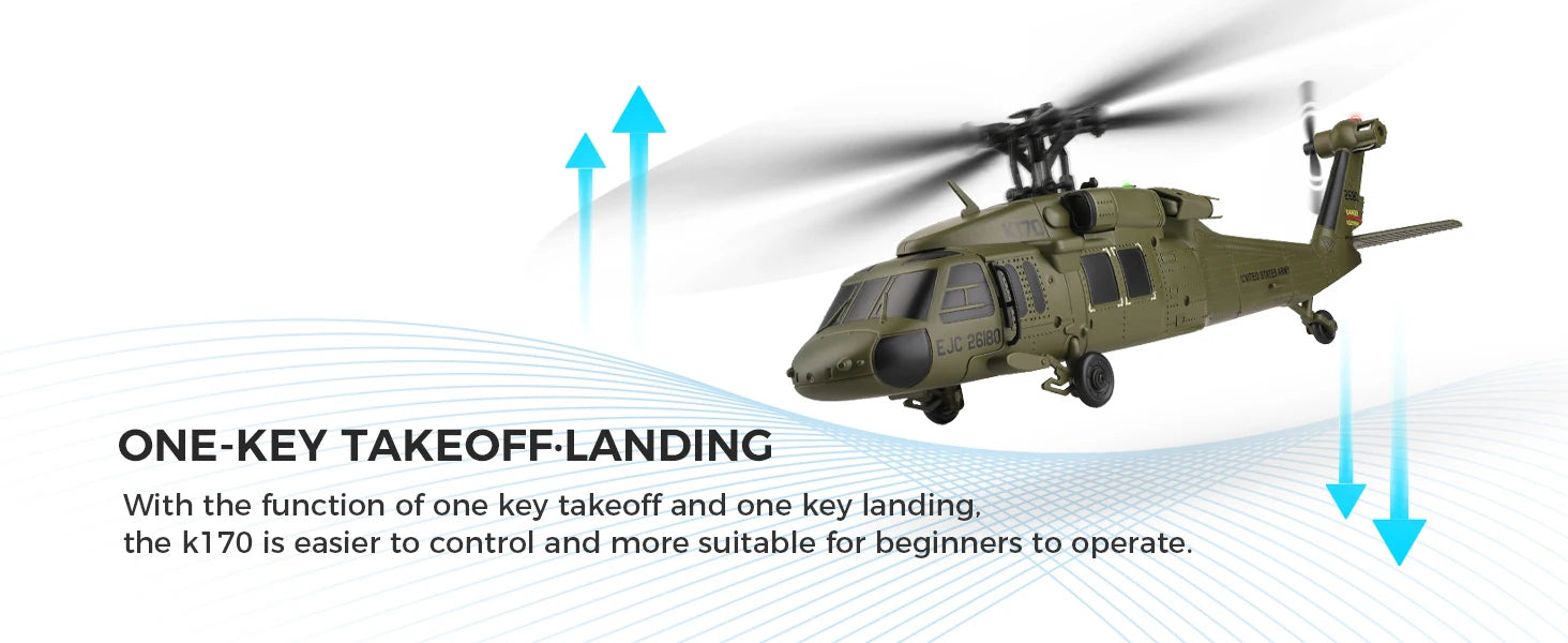 Wltoys K170 RC Helicopter UH-60L 4 Channel Remote Control brushless Helicopters with Gyro and LED Light Durable Airplane Toy