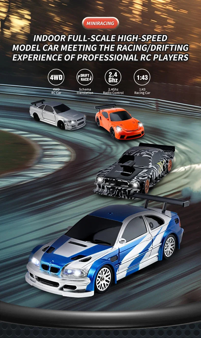 US Stock RC Drift Car 1/43 RTR Race 4WD Gyro Four-wheel Drive Radio Control High Speed Model 2.4G Racing Drifting Cars Toy Model