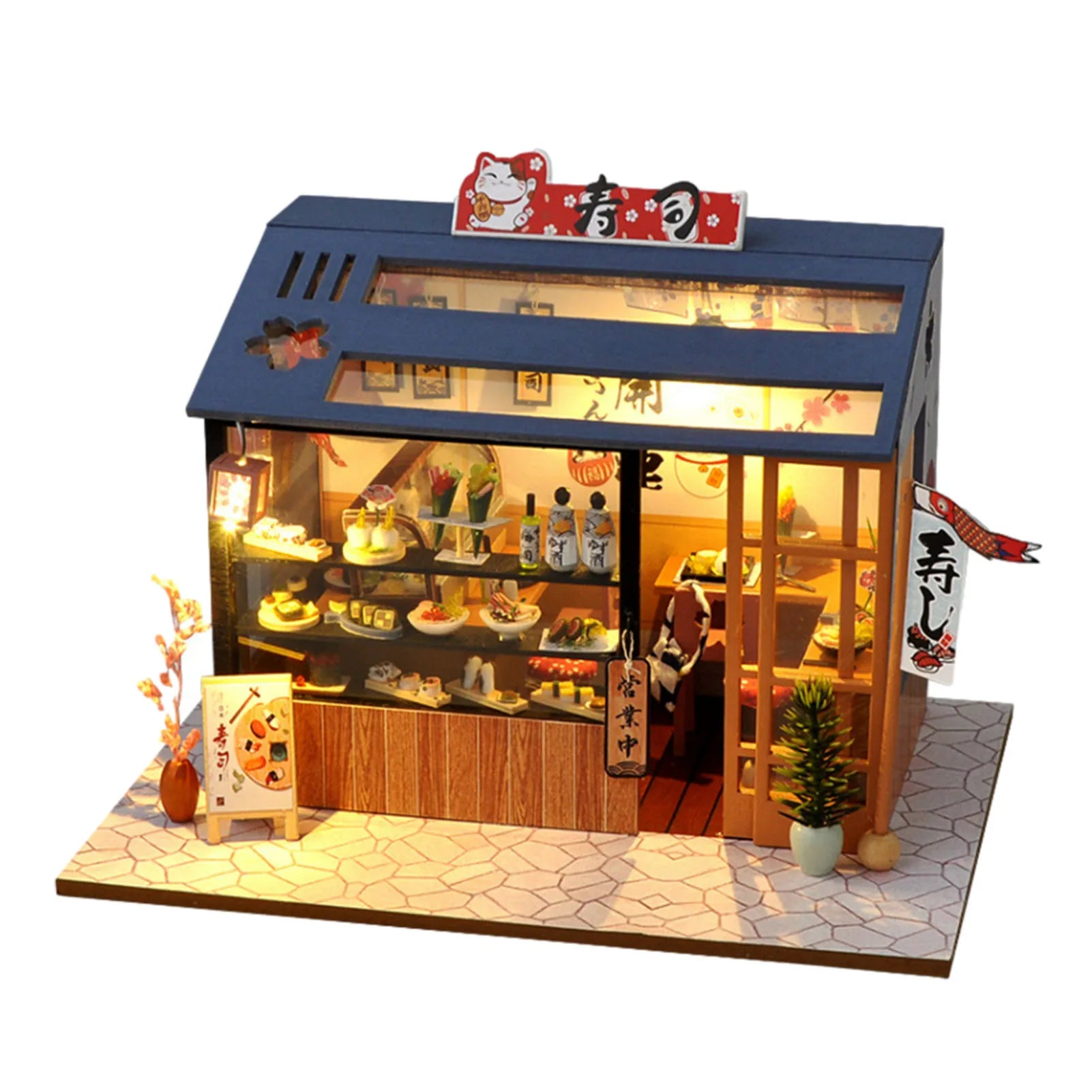 Japanese Sushi Store DIY Miniature Doll House With Furniture Miniatures Sushi House Dollhouse Toys For Children Girls Gifts