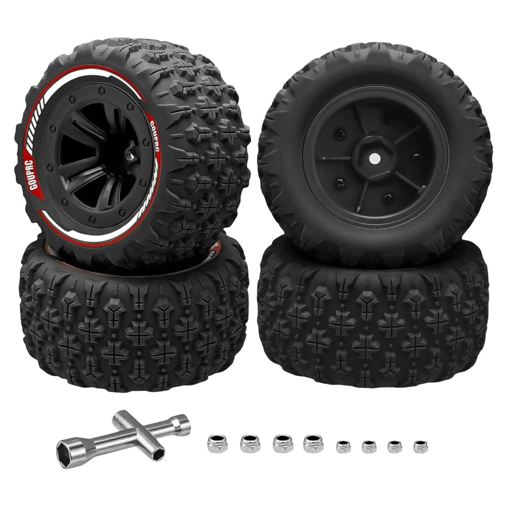 4Pcs 12mm Hex RC Wheel Tires Set Swamp Claw Mud Terrain Tires Wheels Tires for 1/14 1/16 RC Car Crawler Buggy Truck