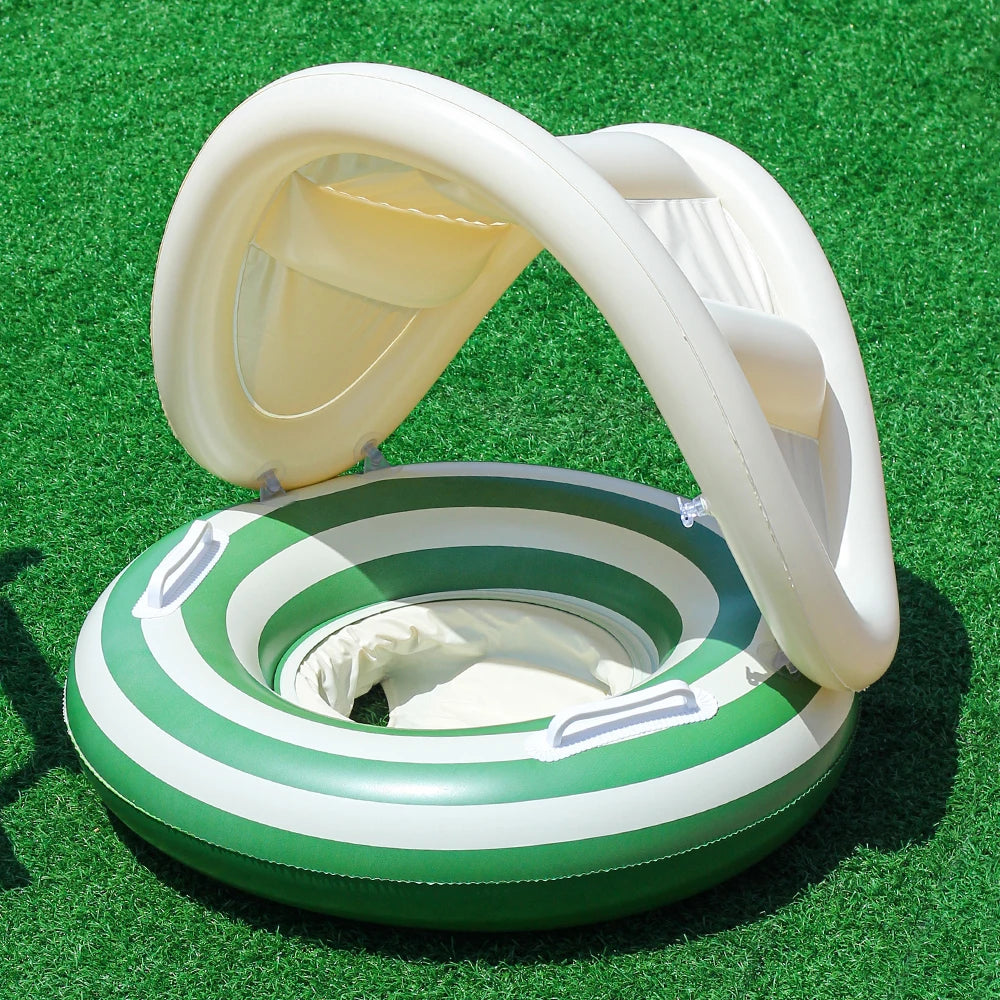 1 pair of retro striped sunshade pants with handles and thick inflatable floating rings