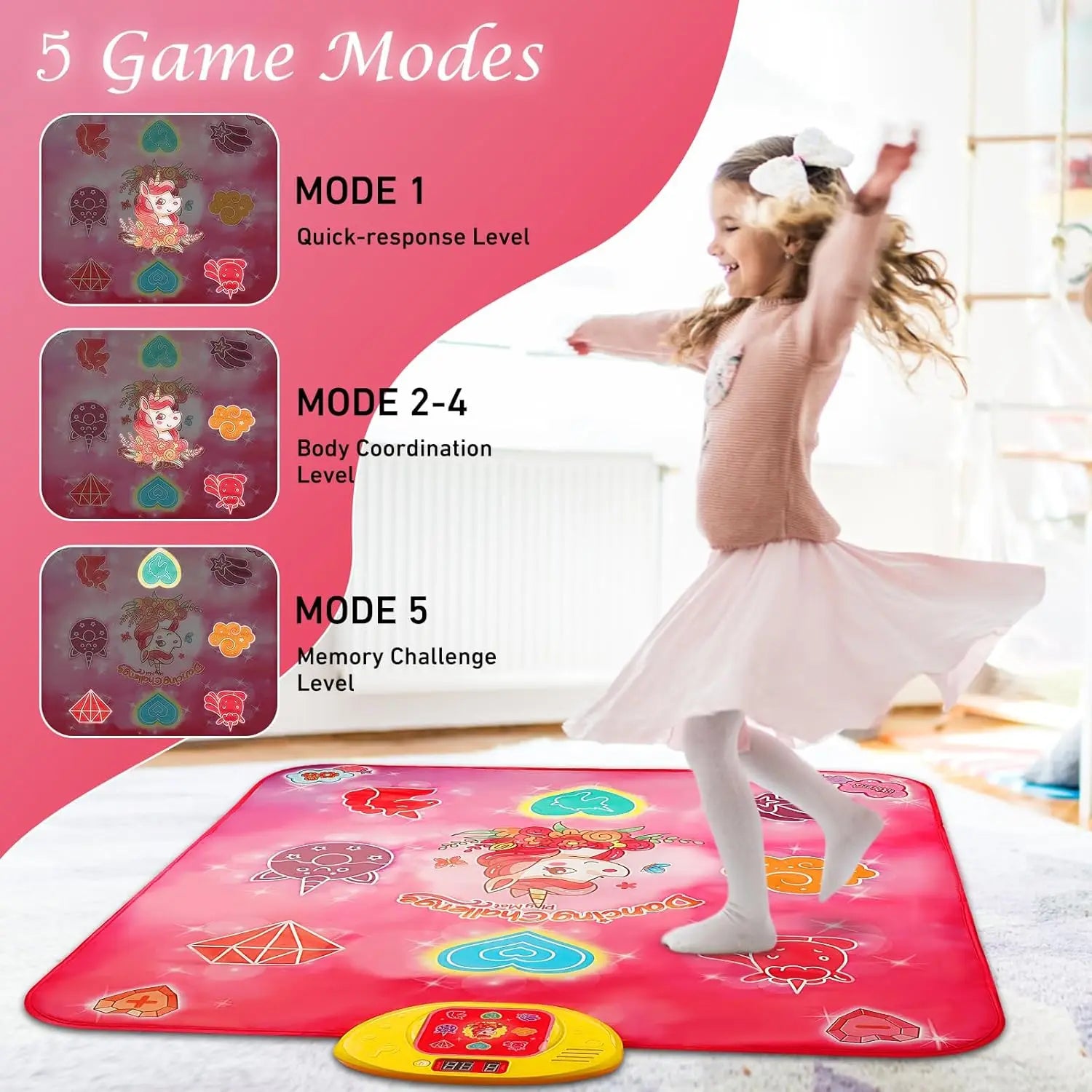 VATOS Dance Mat Toys for Girls Musical Touch Play Mat for 3+ Years Old Kids | Adjustable Volume Light 5 Game 3 Levels Gifts
