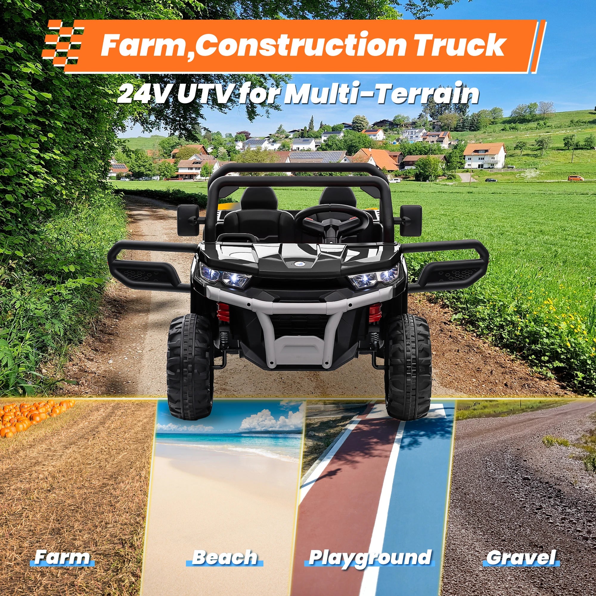 24V Ride on Dump Truck, 2 Seater Kids UTV Electric Car w/2.4G Remote Control, 4 Wheeler, Bluetooth Music, LED Lights, 24 Volt Ba