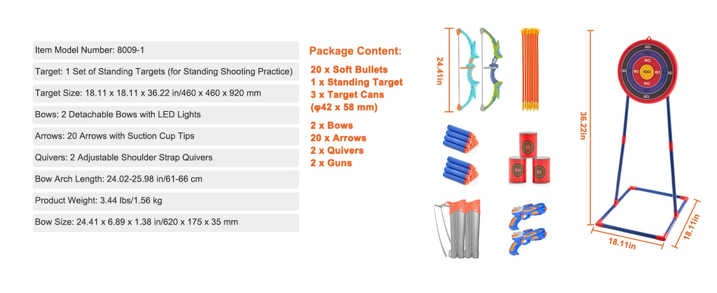SucceBuy Bow and Arrow Set for Kids 2 Pack LED Archery Set with 20 Arrows 2 Guns Outdoor Toy for Children Boy & Girl 6+ Year Old