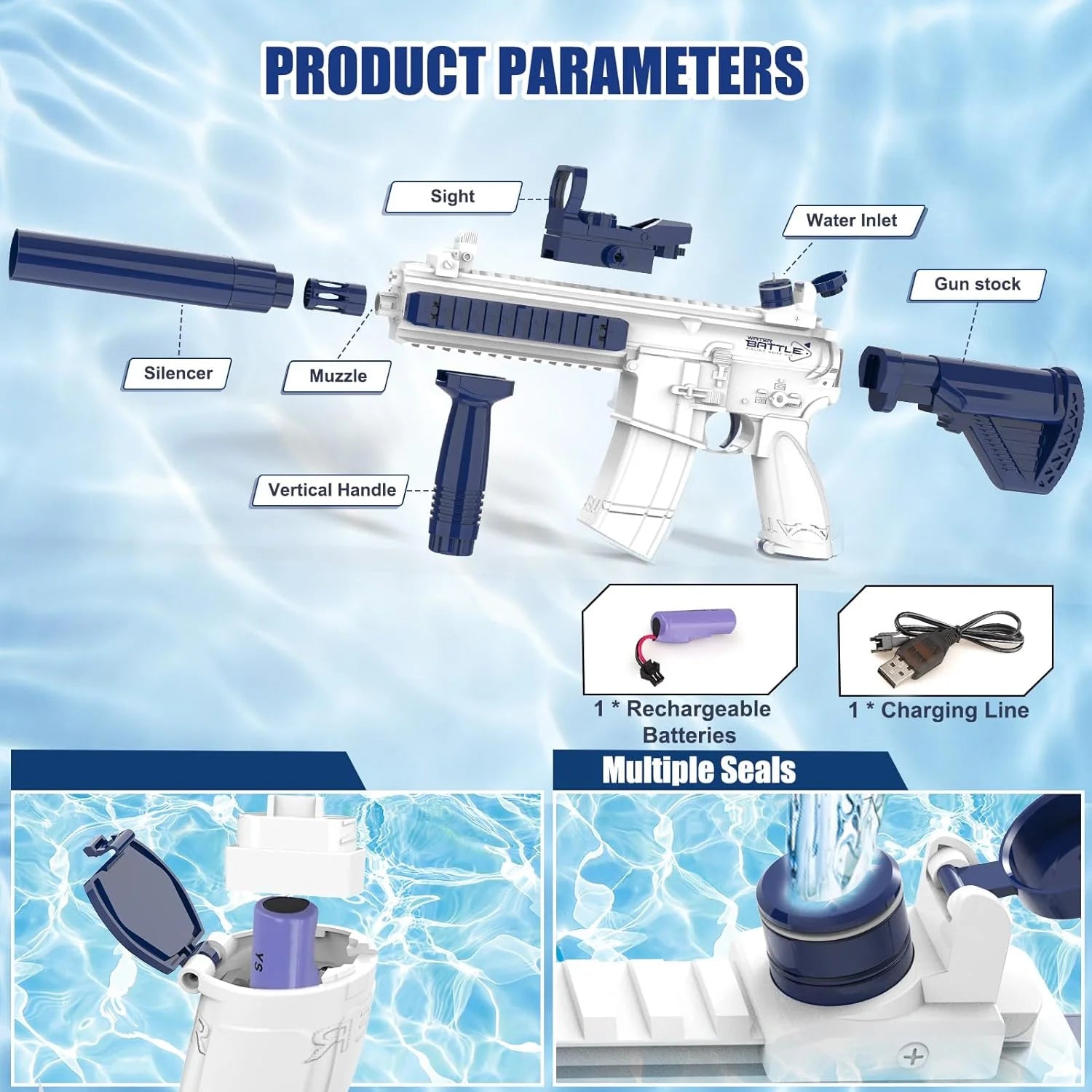 M1911 Electric Water Gun - Rechargeable, High-Capacity, Large Water Tank, Summer Fun,  Gift for Kids