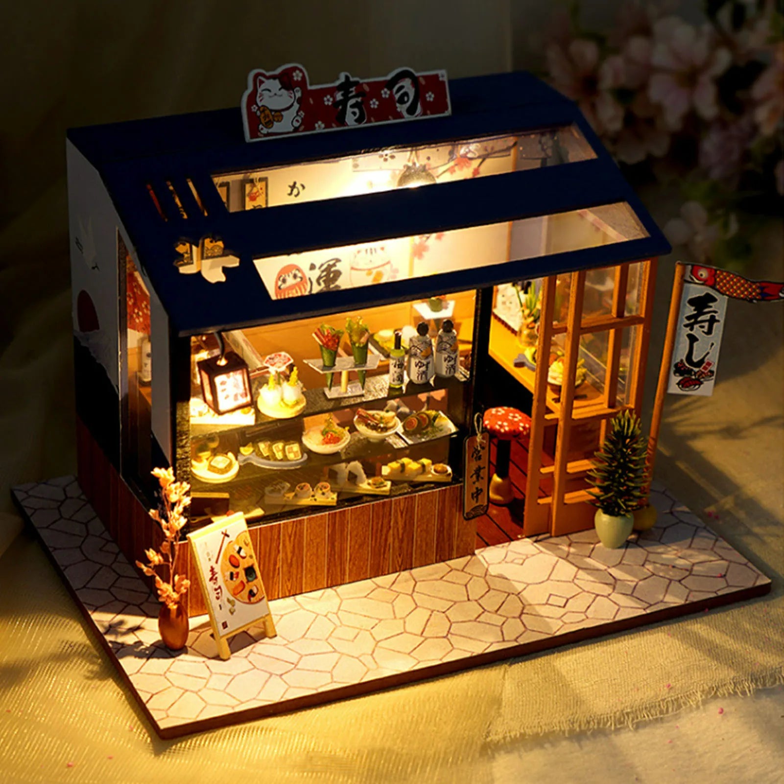 Japanese Sushi Store DIY Miniature Doll House With Furniture Miniatures Sushi House Dollhouse Toys For Children Girls Gifts