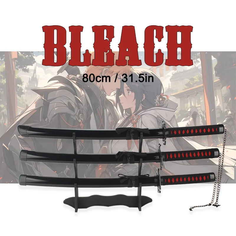 80cm Anime Bleach Katana Swords Kurosaki Ichigo Ninja Blade Cosplay Prop Wooden Anime Katana  Zangetsu Decorative