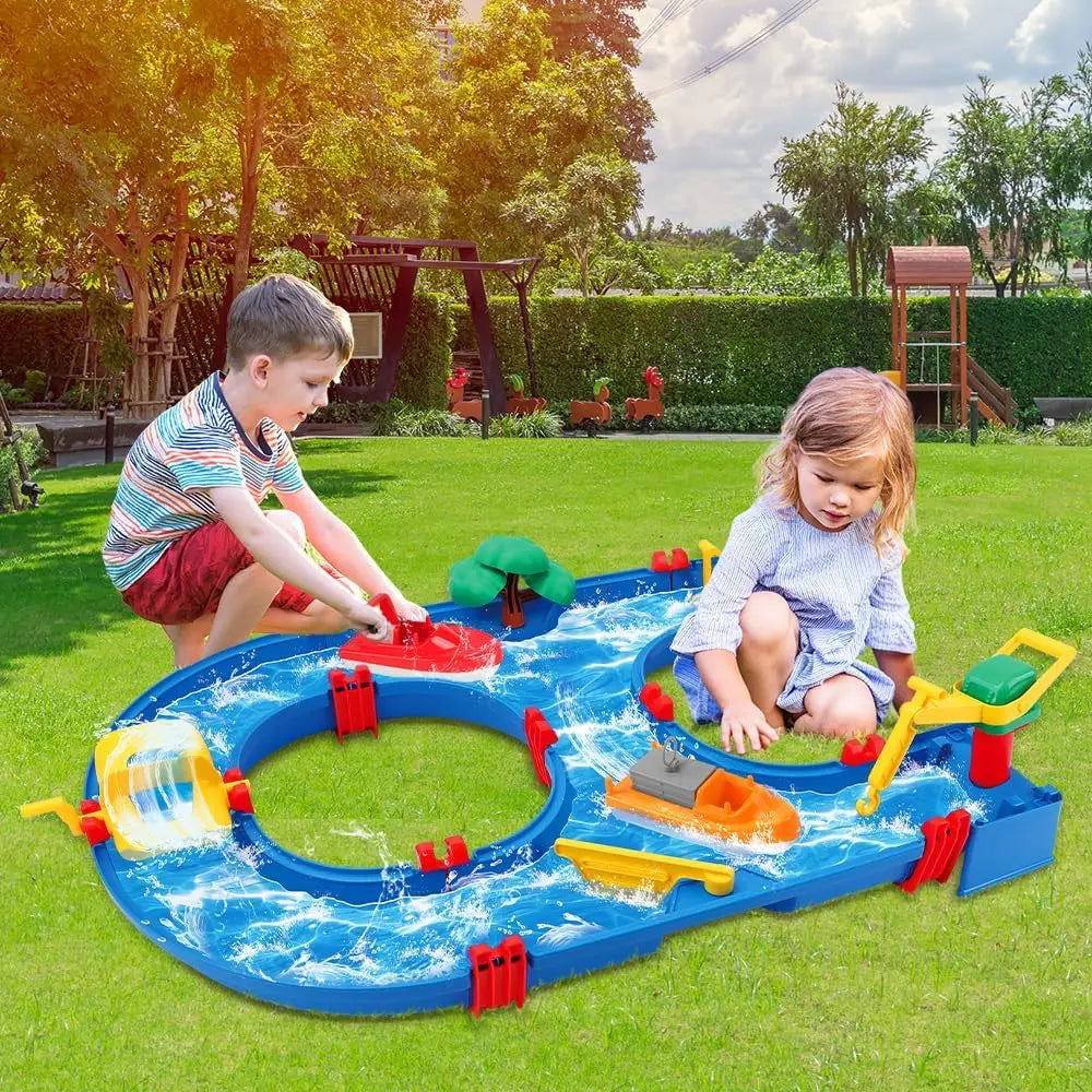VATOS 39pcs DIY Mini Water Park Waterway Playset on Table or Lawn for Summer Outdoor Backyard Beach Toy Water Toys for Kids