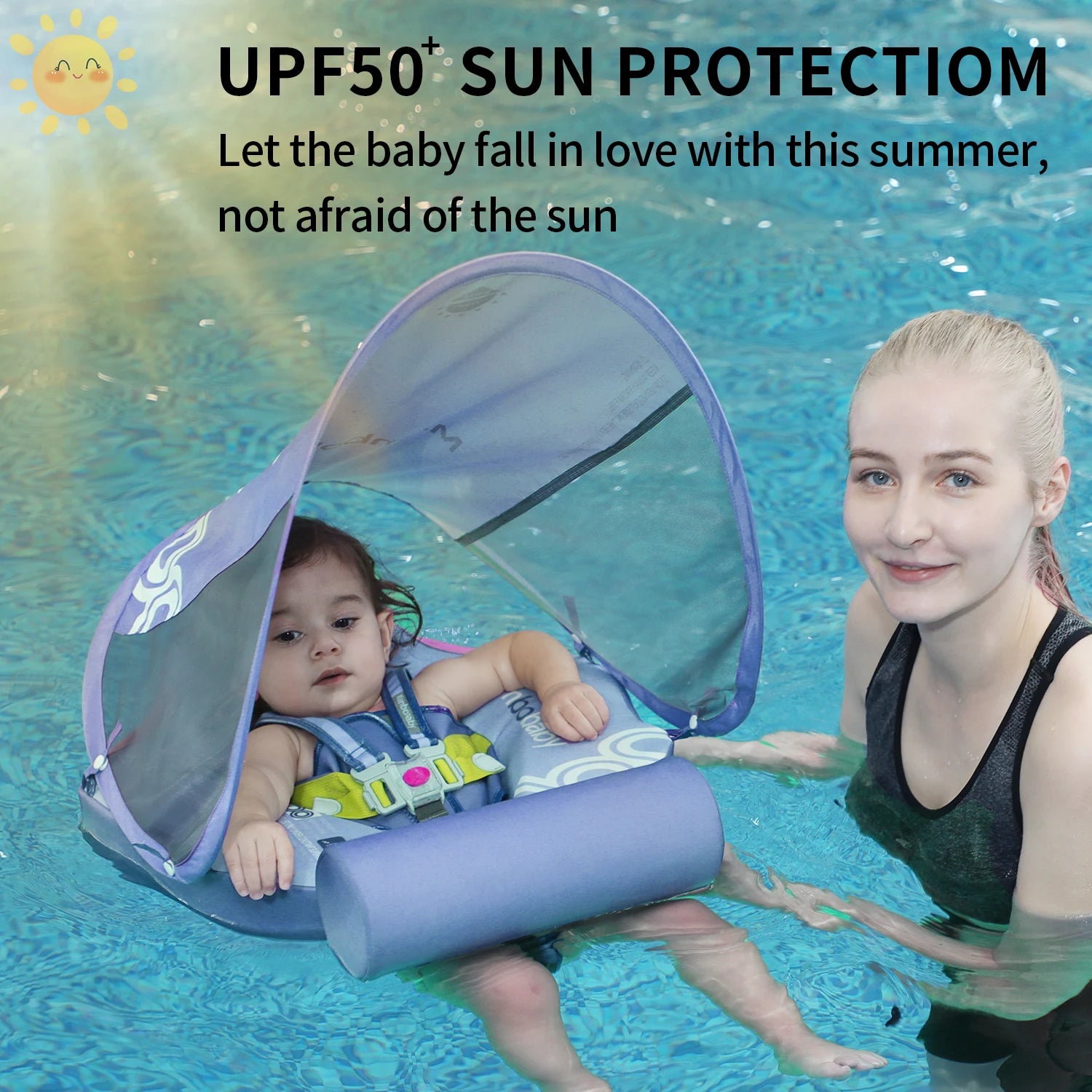 Mambobaby Baby Float With Canopy Swimming Ring For Infant No Inflation Pool Floaties Accessories 6-10 Months 1 Years Water Toys