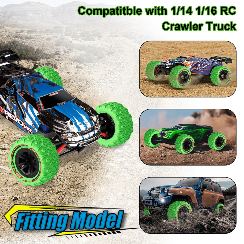 4Pcs 12mm Hex RC Wheel Tires Set Swamp Claw Mud Terrain Tires Wheels Tires for 1/14 1/16 RC Car Crawler Buggy Truck