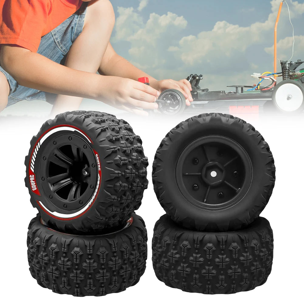 4Pcs 12mm Hex RC Wheel Tires Set Swamp Claw Mud Terrain Tires Wheels Tires for 1/14 1/16 RC Car Crawler Buggy Truck