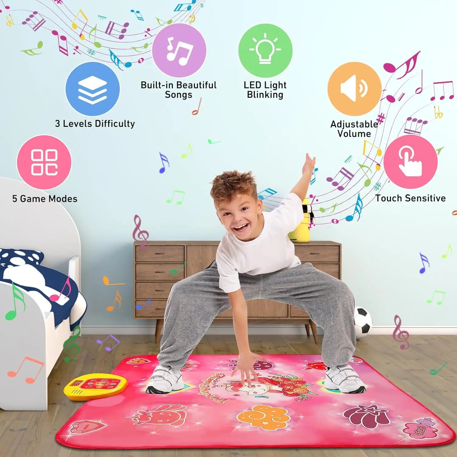 VATOS Dance Mat Toys for Girls Musical Touch Play Mat for 3+ Years Old Kids | Adjustable Volume Light 5 Game 3 Levels Gifts