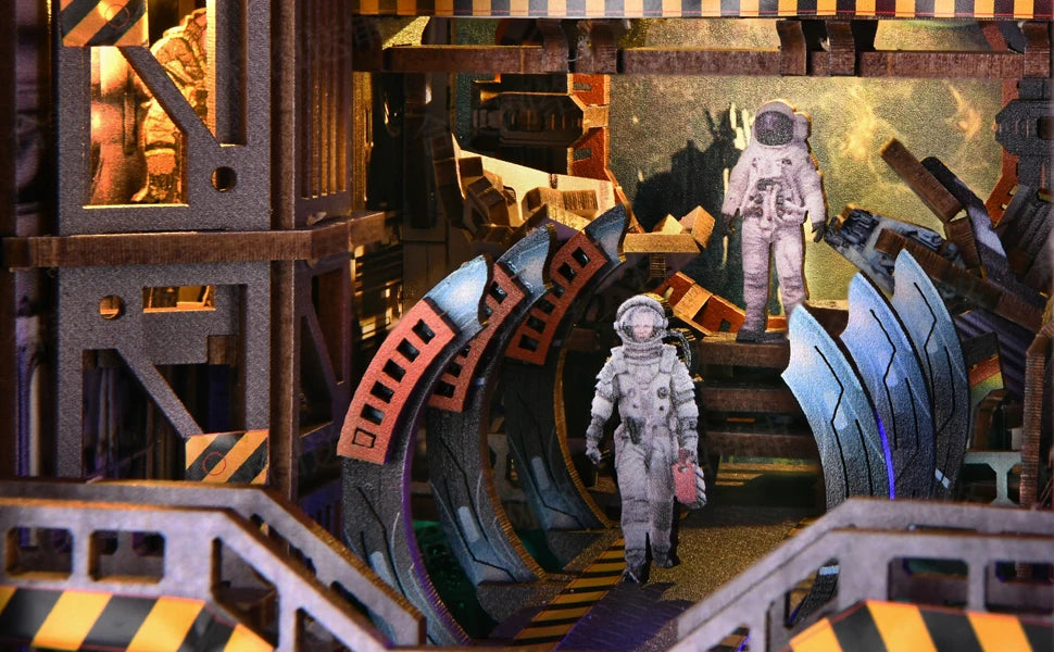 Book Nook Kit Apollo Bricks Space Exploration Model Build 3D Wooden Puzzle DIY Bookshelf Miniatural Astrona Dollhouse Decoration