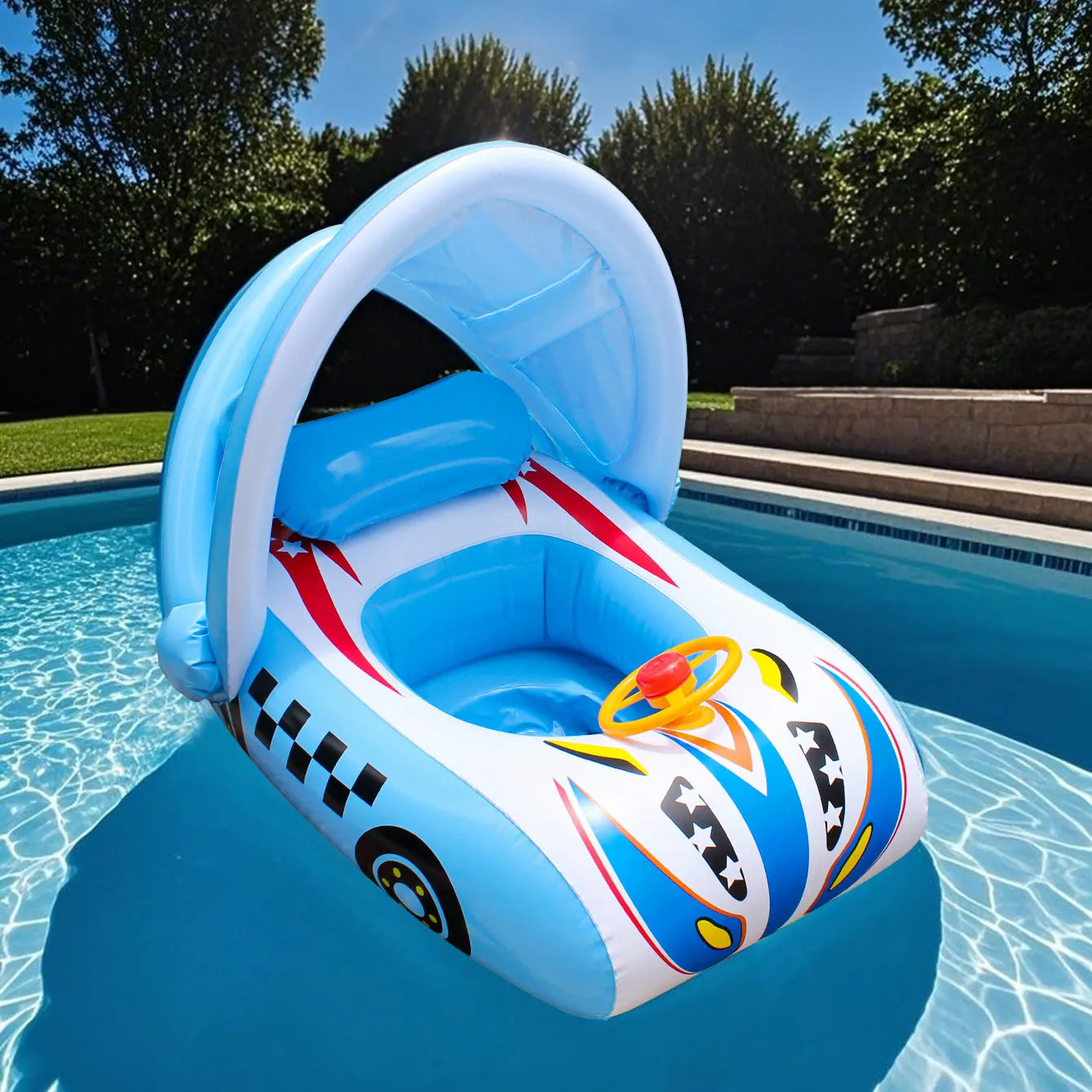 1PC Speedboat-shaped Inflatable Canopy Seat Ring, Summer Thickened Pool Float for Water Adventures, Ultimate Beach & Pool Party