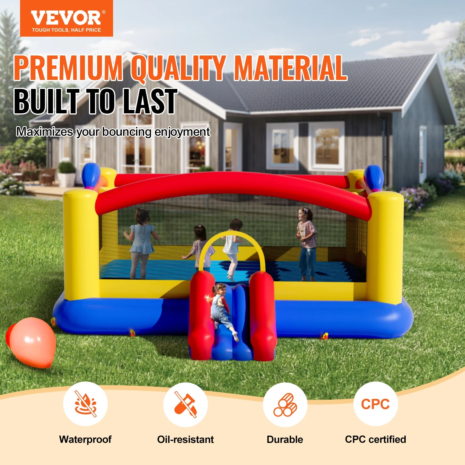SucceBuy Inflatable Bounce House Outdoor HighQuality Playhouse Trampoline Jumping Bouncer with BlowerSlide and StorageBag Castle