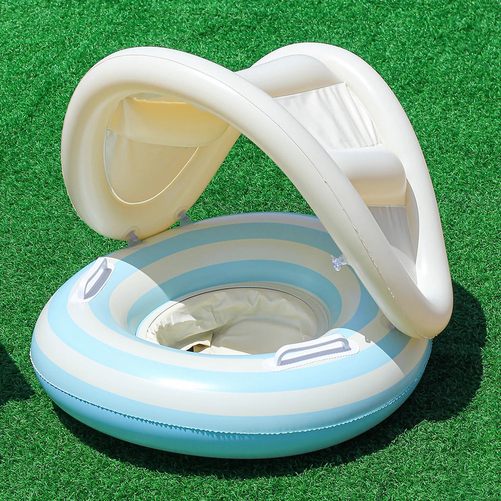 1 pair of retro striped sunshade pants with handles and thick inflatable floating rings