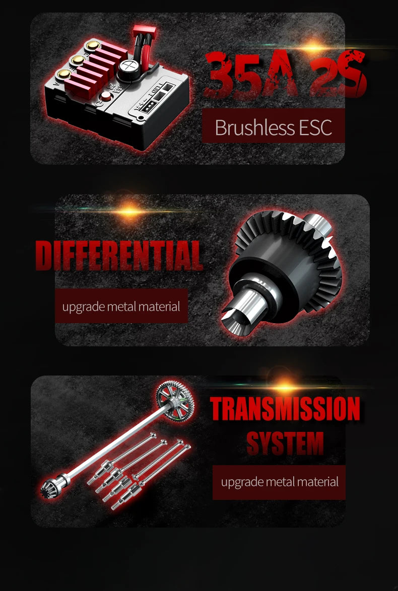 Teeggi 16101 /16102 PRO 1:16 High Speed RC Car With LED Light Drift 70KM/H 4WD RC Off-Road Car Monster Truck Toy For Kid Gifts