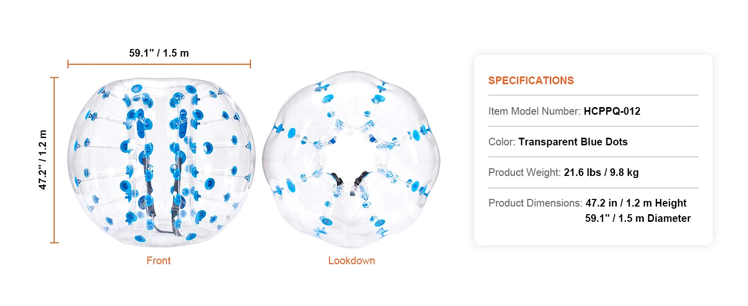 SucceBuy 5FT/1.5M Inflatable Bumper Ball Body Sumo Zorb Balls for Teen & Adult 0.8mm Thick PVC Human Hamster Bubble Balls