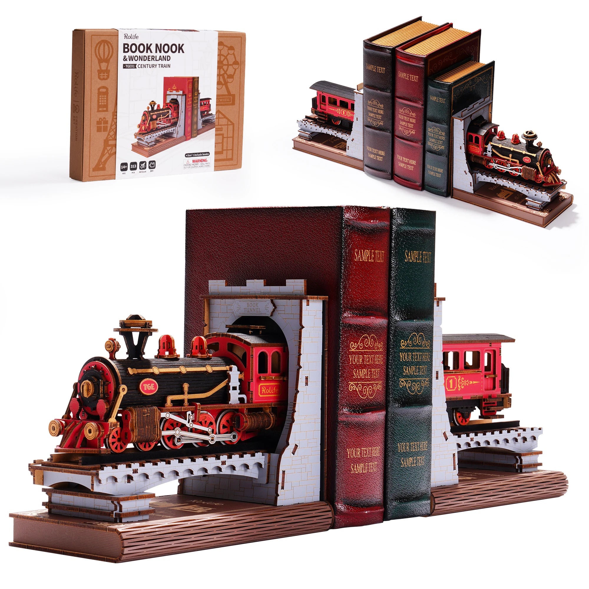 Robotime Rolife Century Train DIY Book Nook Bookshelf Home Decoration Perfect Gifts Choice for Family Pre-colored Toys TGE01