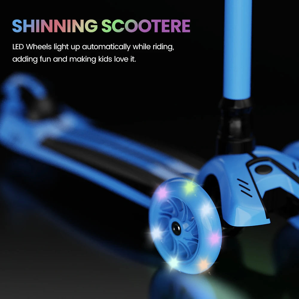 Sejoy Baby Scooter 2-8 Years with LED Wheels Adjustable Height Foldable Design & Dual Modes - Military-Grade Frame