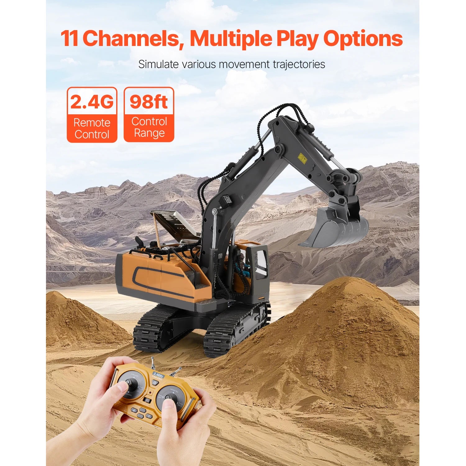 VEVOR 2.4G Rc Excavator 1:20 Scale with Lights & Sounds Construction Vehicles Remote Control Car Digger Toys for Kids Boys Gifts