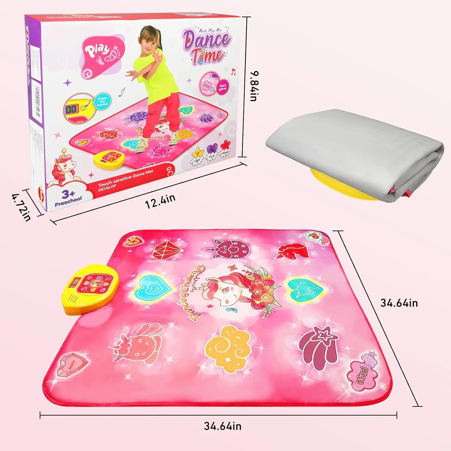 VATOS Dance Mat Toys for Girls Musical Touch Play Mat for 3+ Years Old Kids | Adjustable Volume Light 5 Game 3 Levels Gifts