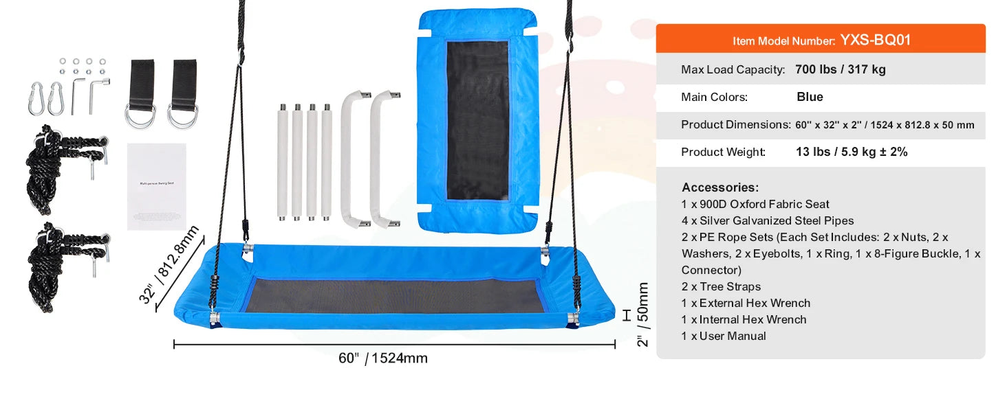 SucceBuy Tree Swing Saucer Swing 750lbs Swing Seat 2 Tree Hanging Straps Adjustable Multi-Strand Ropes Round Swing Kids Outdoor