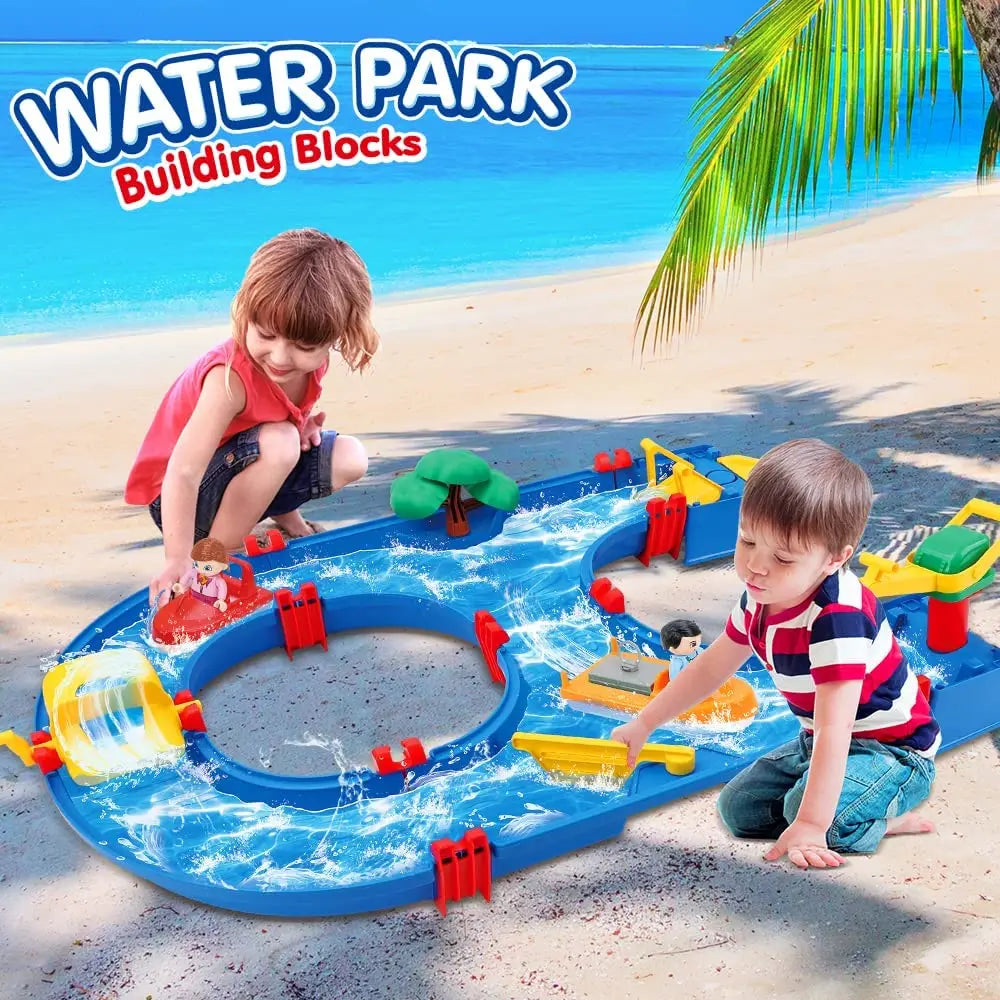 VATOS 39pcs DIY Mini Water Park Waterway Playset on Table or Lawn for Summer Outdoor Backyard Beach Toy Water Toys for Kids