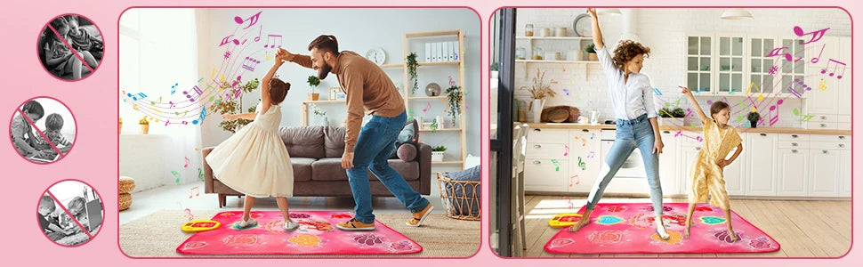 VATOS Dance Mat Toys for Girls Musical Touch Play Mat for 3+ Years Old Kids | Adjustable Volume Light 5 Game 3 Levels Gifts