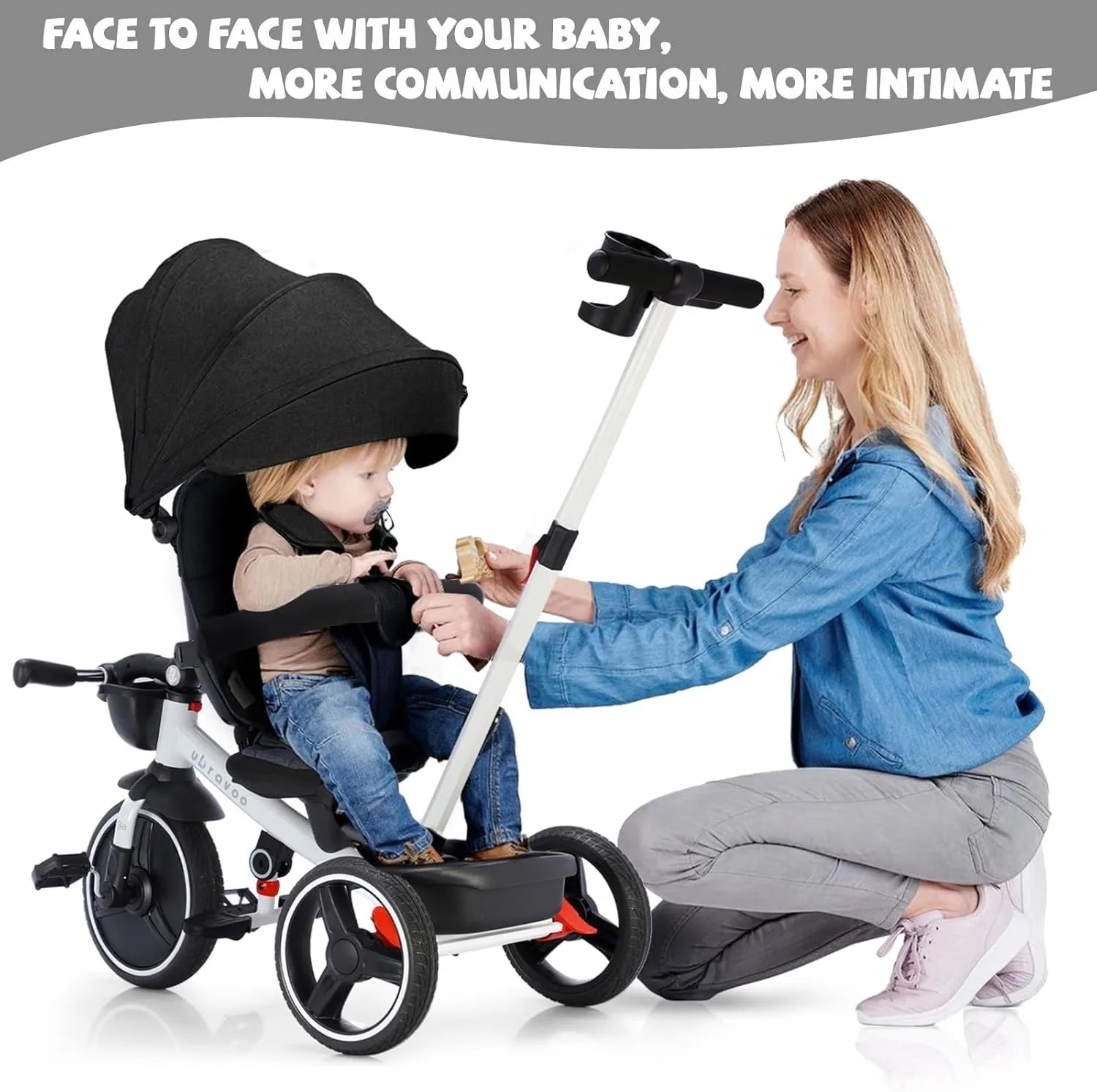 Ubravoo Baby Stroller Tricycle Ride Bike , 5-in-1, Adjustable Canopy, Sitting & Lying,Celerity Disassembly & Assembly,1-5 Years