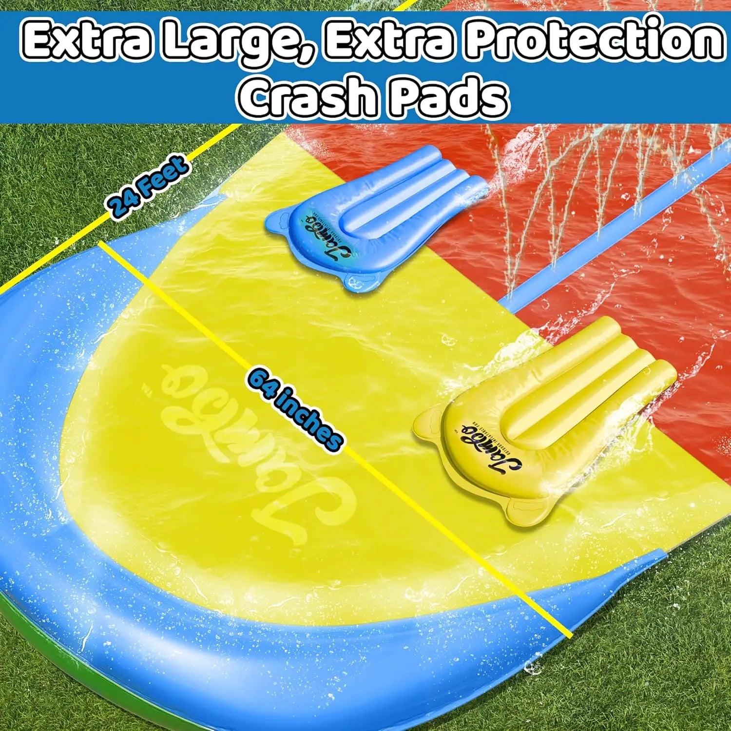 24Ft XL Slip Splash and Slide with Inflatable Crash Pad and 2 Bodyboards, Heavy Duty Lawn Water Slide Summer Water Toy with Spri