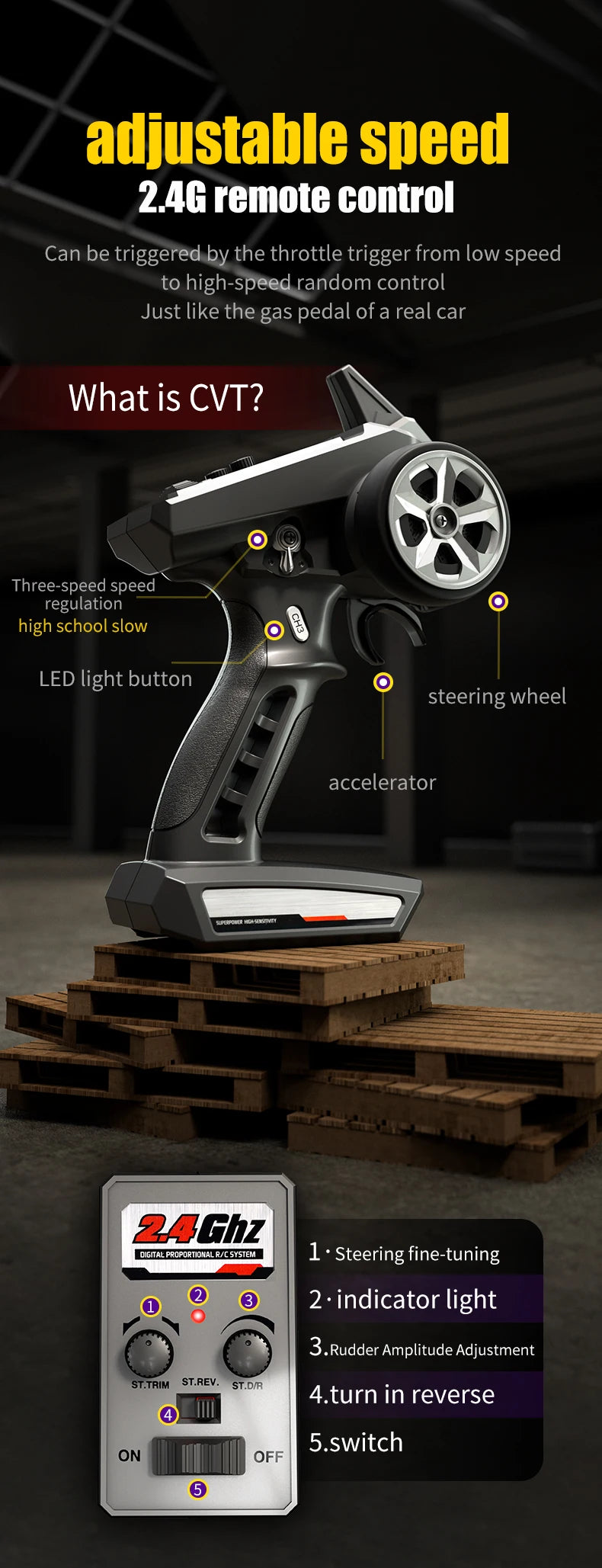 Teeggi 16101 /16102 PRO 1:16 High Speed RC Car With LED Light Drift 70KM/H 4WD RC Off-Road Car Monster Truck Toy For Kid Gifts