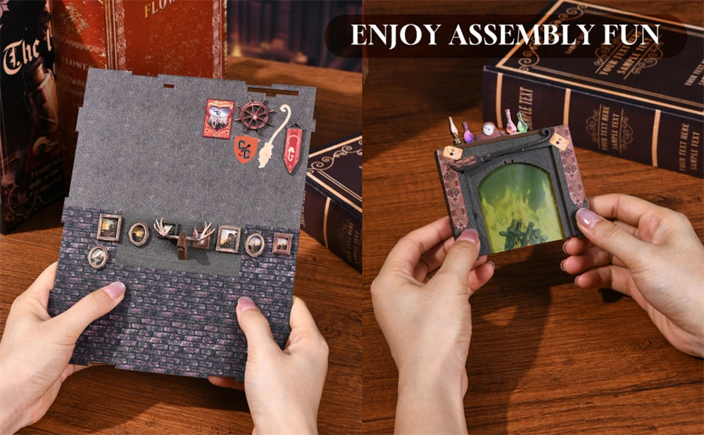 Book Nook Kit Magic House DIY Wooden Puzzle Bookshelf Insert Decor Dollhouse Model Bookend Building Home Decoration Gifts