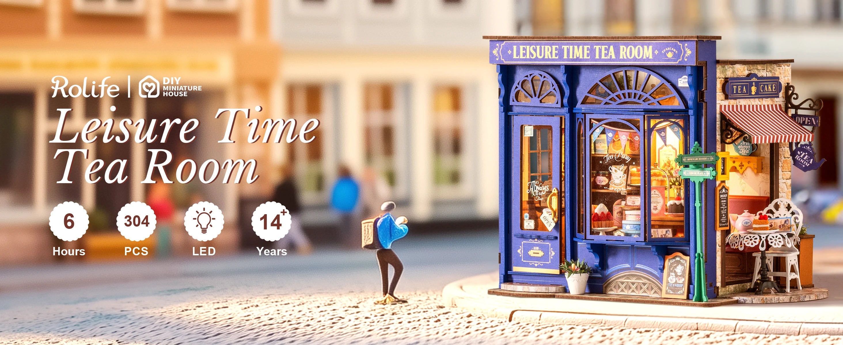 Robotime Rolife Leisure Time Tea Room DIY Miniature Dollhouse Kit Crafts Hobbies Amazing Gift for Women Children DG171