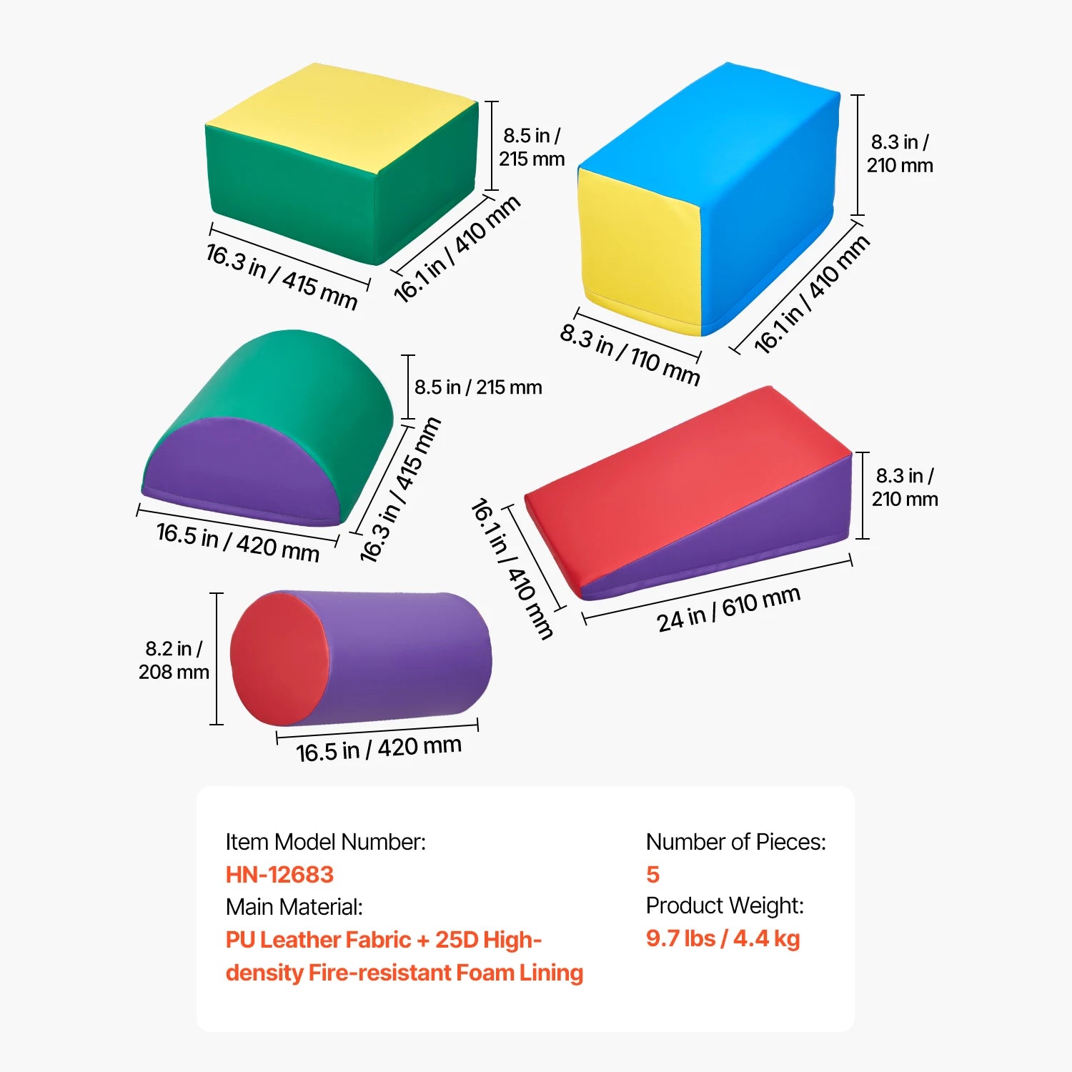 VEVOR 5Pcs Kid Foam Climbing Toys Activity Playset PU Leather Indoor Crawl Climbing Blocks for Children Crawling & Sliding