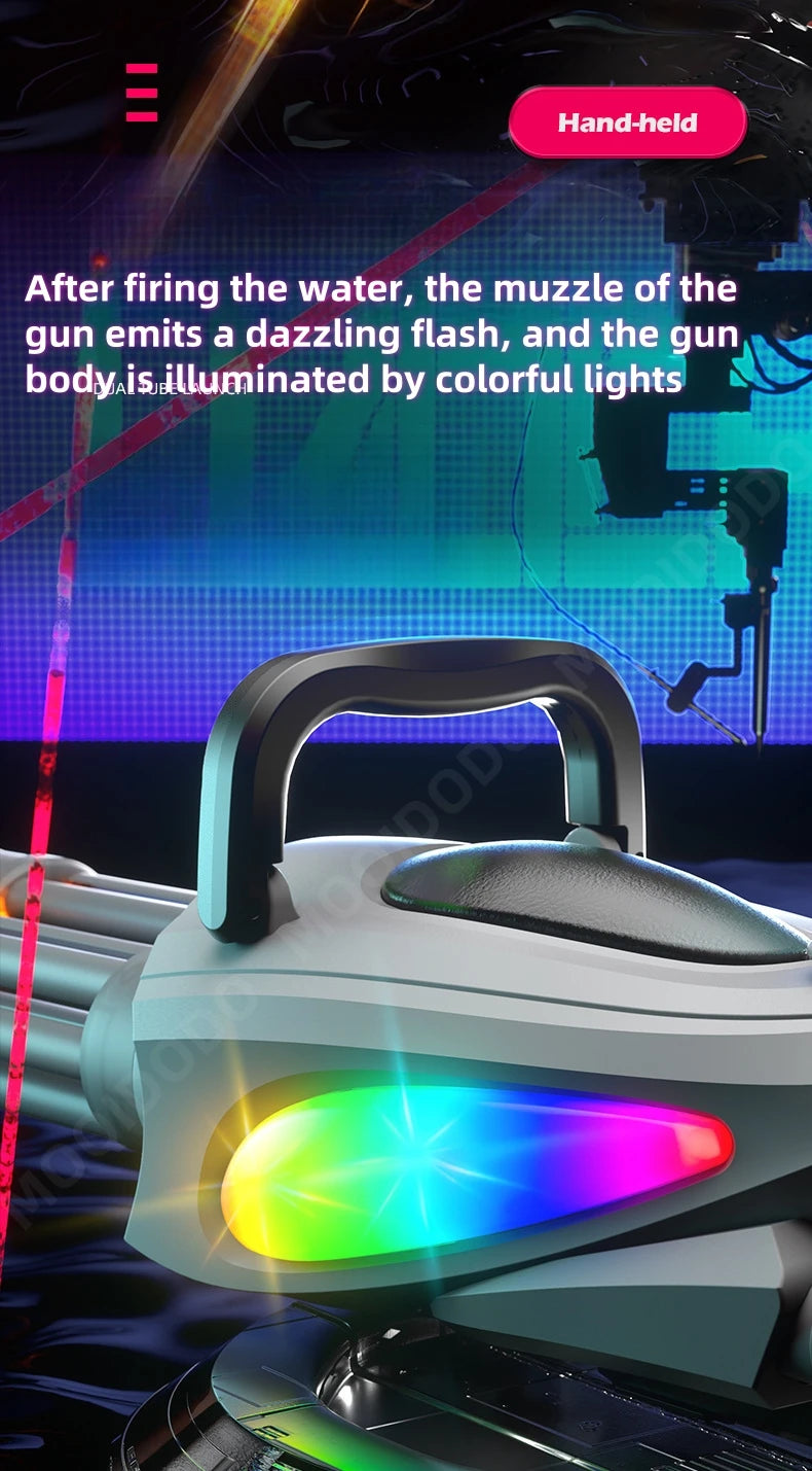 Electric Dual Muzzle Gatling Water Gun Toy with LIights Large Capacity Water Pistol Spray Blaster Pool Summer Toy for Kids Adult