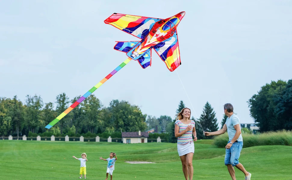 New Outdoor Fun Sport  Red Plane Kite Beginner Kites For Adults And Kids Come With String And Handle