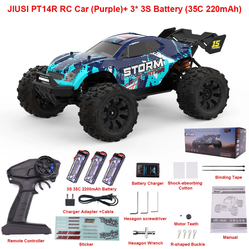 MT14R 1/14 RC Car JIUSI Brushless 80km/h 2.4G Remote Control Car High Speed Off-road Racing Car 23-26 mins Working Time RC Toys