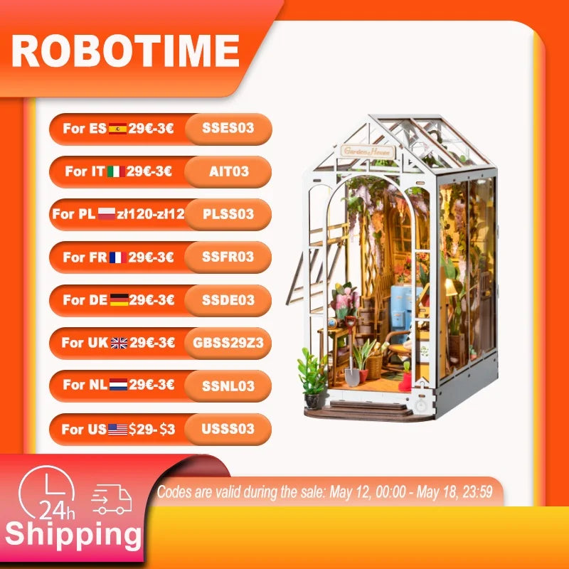 Robotime Rolife Original Garden House Kit Book Shelf Insert Easy Assemble Toys Gifts for Kids Girls Home Decoration Book Nook