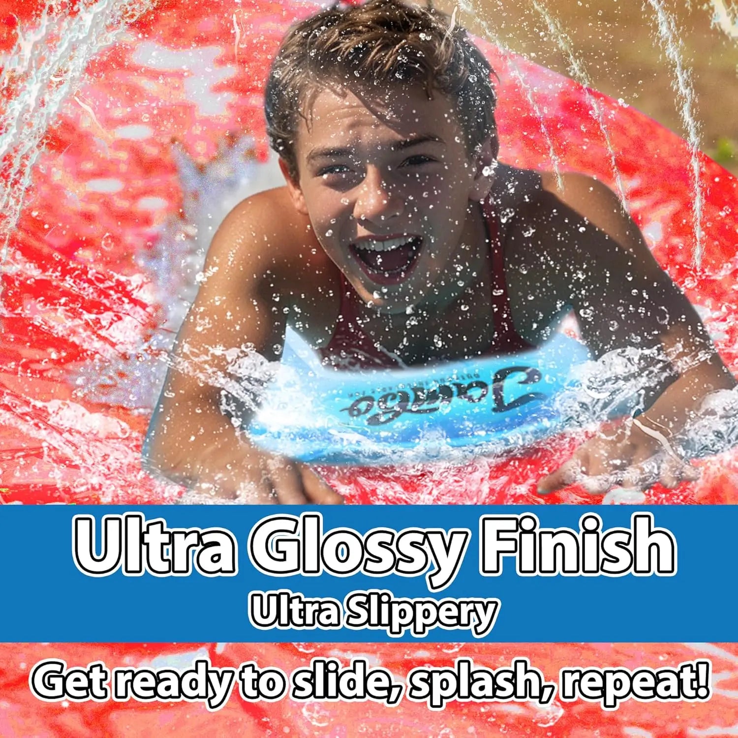 24Ft XL Slip Splash and Slide with Inflatable Crash Pad and 2 Bodyboards, Heavy Duty Lawn Water Slide Summer Water Toy with Spri